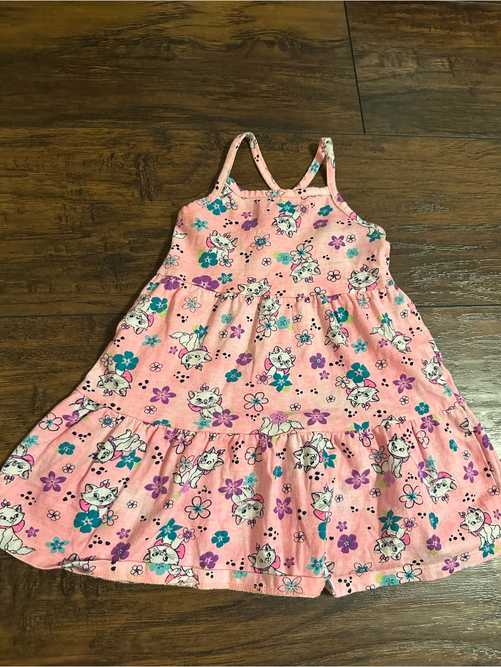 Limited Edition Disney Pink Floral & Cat Print Spaghetti Strap Dress-100% cotton